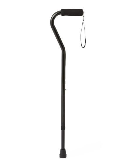Medline Aluminum Fashion Cane Offset Handle 300lbs Black 6Ct