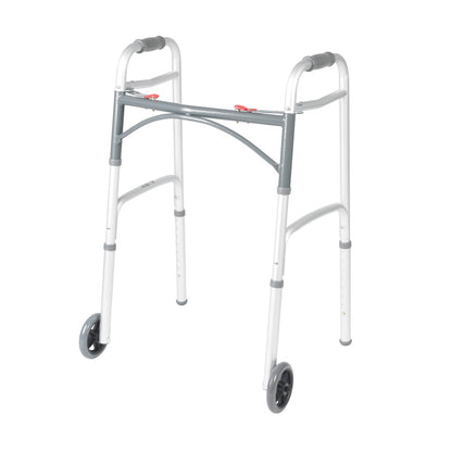 Deluxe Folding Walker, Two Button with 5" Wheels