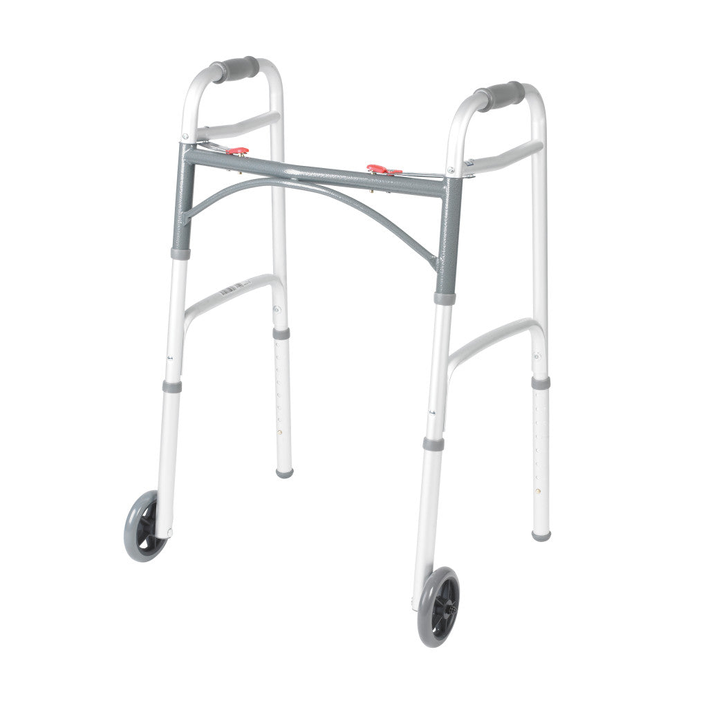 Folding Walker, Two Button with 5" Wheels