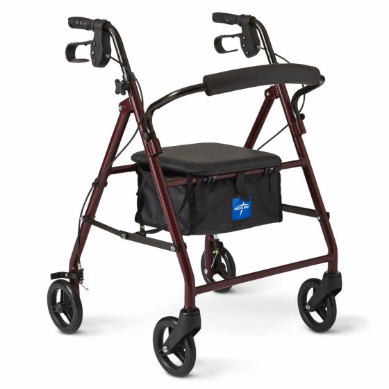 Medline Basic Rollator with 6in Wheels Junior 250lbs Burgundy 1Ct (MDS86850EJR)